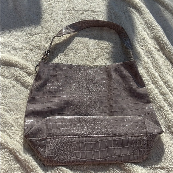 Crocodile Embossed Faux Leather Shoulder Bag Taupe Neutral | Textured Chic | - Picture 3 of 5